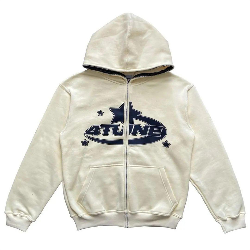 Star Letter Print Hoodie Men Autumn Retro Hip Hop Long Sleeve Zip Up Hooded Jacket Female