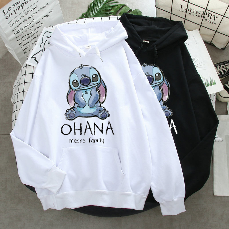 Disney Stitch Hoodies Women Harajuku Pullovers Cute Kawaii Casual Tops O-Neck Angel
